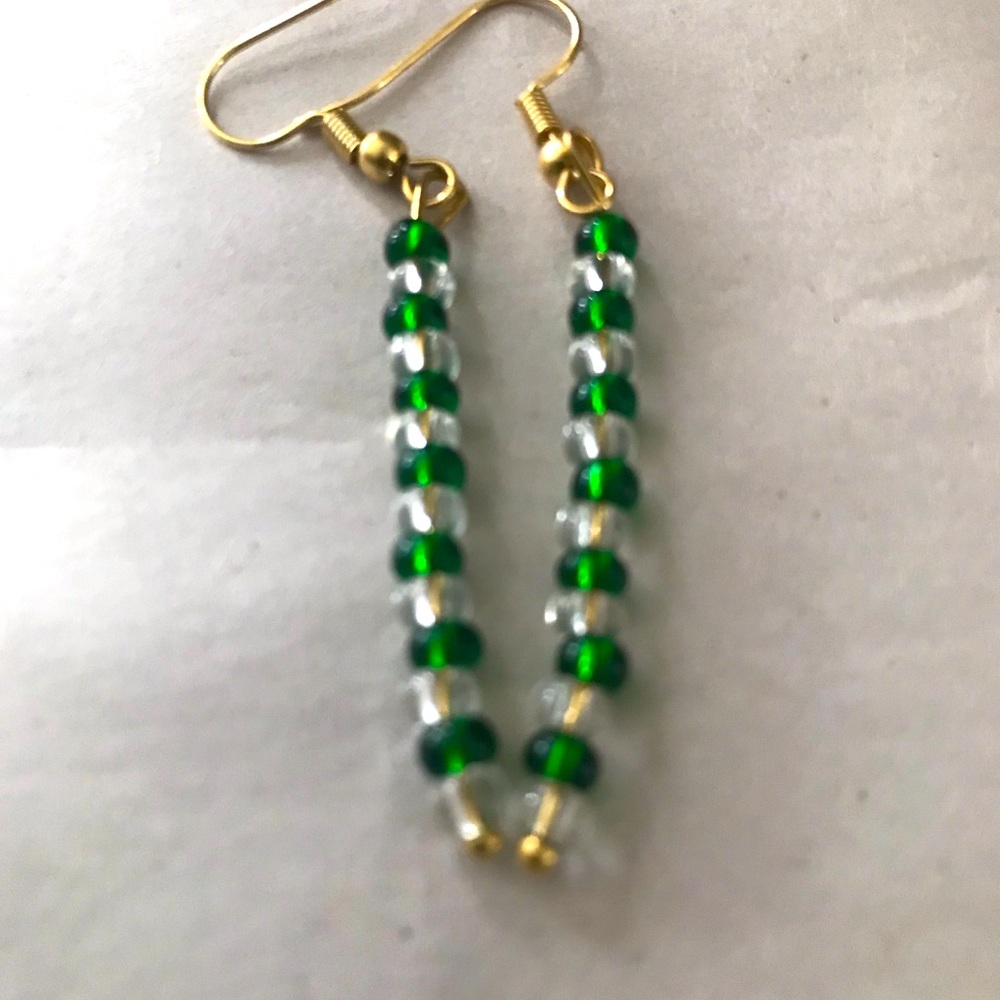 GREEN AND CLEAR BEADED EARRINGS